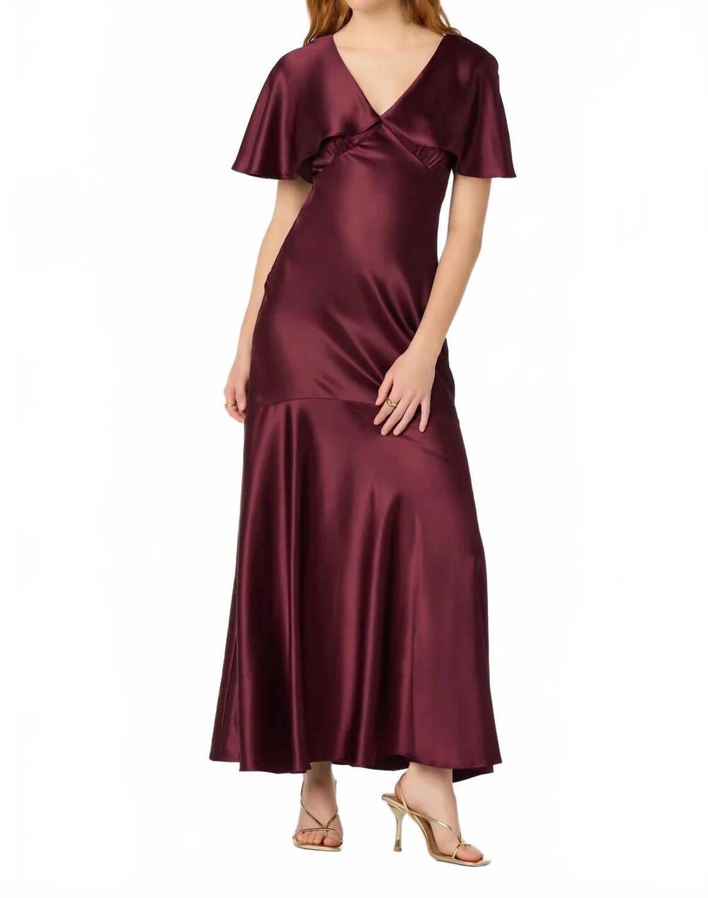 NEW ASTR jamie cape sleeve satin maxi dress in wine
